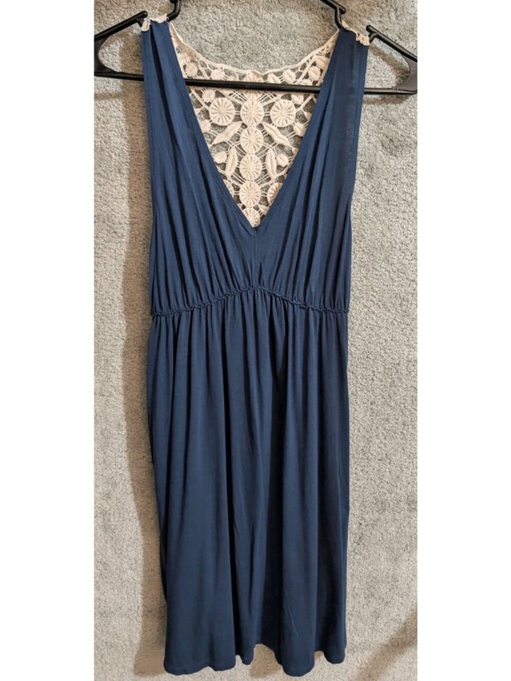 013 Mudd Women's Maxi Dress Large Navy Blue Crochet Lace Boho Sleeveless